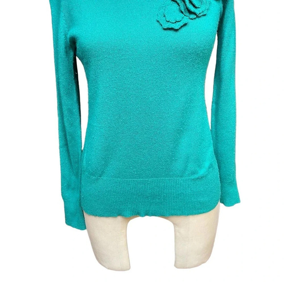 Escada Sport Floral Appliqué Wool Sweater Teal Green Size‎ Small - Picture 3 of 10